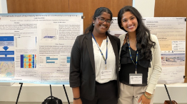 Sreevarshini Karthikeyan CE’25 and Amelia Roopnarine ME’25 in front of their posters at the 13th Annual NASEC.