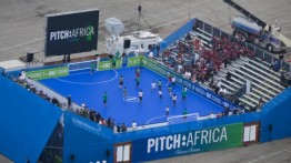 A working prototype of the water-harvesting soccer pitch was built and demonstrated in Los Angeles