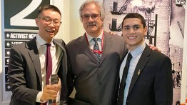 From left to right: Brighton Huynh CE’21, Adjunct Professor Joseph Viola, and Mahmoud Khair-Eldin CE’21