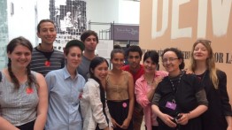 L to r: R. Natanzon, E. Martinez, S.Shemesh, P. Mentasti, M. Bui, V. Leiva, E. Murphy, C. Herrera-Prats and artists Mónica Mayer and Kristen Reger