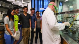 Summer STEM students watch a demonstration by Professor Ruben Savizky ChE’98