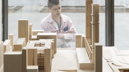 Models from the Design IV: Architecture in the City studio on display in the west colonnade. Photo by João Enxuto 