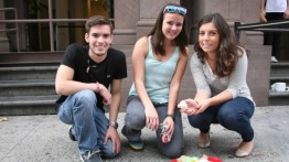 Alexa Orrico and Amy Chambers with friend display their egg, safetly delivered to the ground.