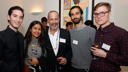 Mark Epstein A'76 (center) with School of Art students Lino Fernandez, Arpana Rayamajhi, Mateo Nava and Stephen Gurtowski