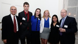 President Jamshed Bharucha (l) and Richard Lincer (r) flank Jack Donnellan, Sophie Landau, Cyan Miller and Quinee Quintana