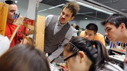 Joseph Herscher (center) visits the Summer Research Internship Program. Photos by Chris Taggart/The Cooper Union