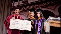 Jason Zeng and Christina Milone present the 2012 Senior Gift to President Bharucha