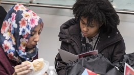 Students studying the program of sessions designed for high school girls considering engineering