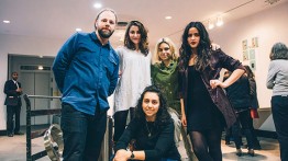 Professor Sam Keene with students Jessica Marshall, Emily Adamo, Stephanie Restrepo and Monica Abdallah