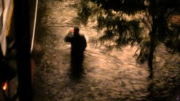 Someone takes a stroll in the floodwaters (photo courtesy Gearoid Dolan)