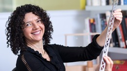 Prof. Tamar Zinguer with Erector Set piece. Photos by Marget Long/The Cooper Union