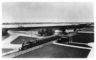 LIRR Train & Station Behind the Manhattan Beach Hotel, Brooklyn, N.Y. c1905. George P. Hall & Son (Photographer). New York Historical Society via Digital Culture of Metropolitan New York.