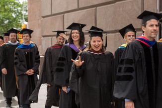 Spirited faculty members processed around the Foundation Building.