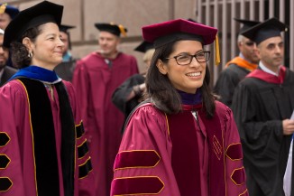 Rachel Warren, Chair of the Board of Trustees, and President Laura Sparks entered the Foundation Building for their first Cooper graduation.