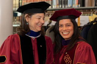 Rachel Warren, chair of the Board of Trustees, with Laura Sparks, president