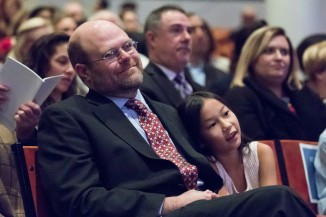 Laura Sparks' husband and daughter watching from the audience