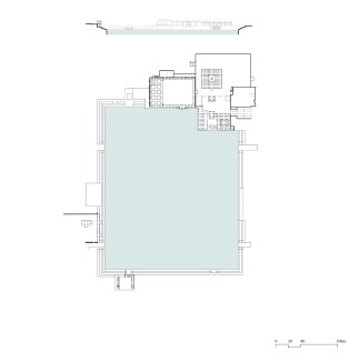 A plan and section of the 15th century Sarkhej tank in Ahmedabad, surrounded by mosques, mausoleums, and pavilions. A tank is a large water reservoir that is manually excavated in specific geometric shapes. Its sides are embanked with retaining walls or p