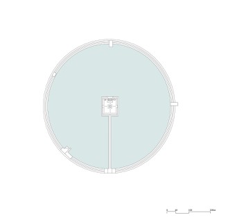 Plan of the 15th century Kankaria tank in Ahmedabad, with pavilions and a garden on its central island.