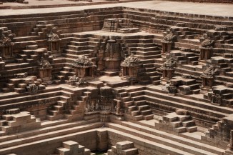 Detail of the triangular, stepped walls of the Suryakund, Mehsana.