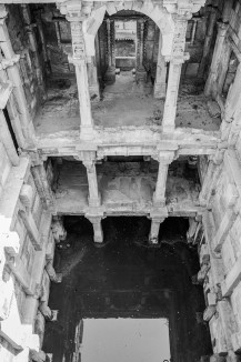 Rainwater collected in the stepped corridor of Jethabhai vaav during the monsoon.