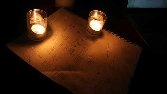 Homework by candlelight (photo courtesy of Patrick Collingwood)